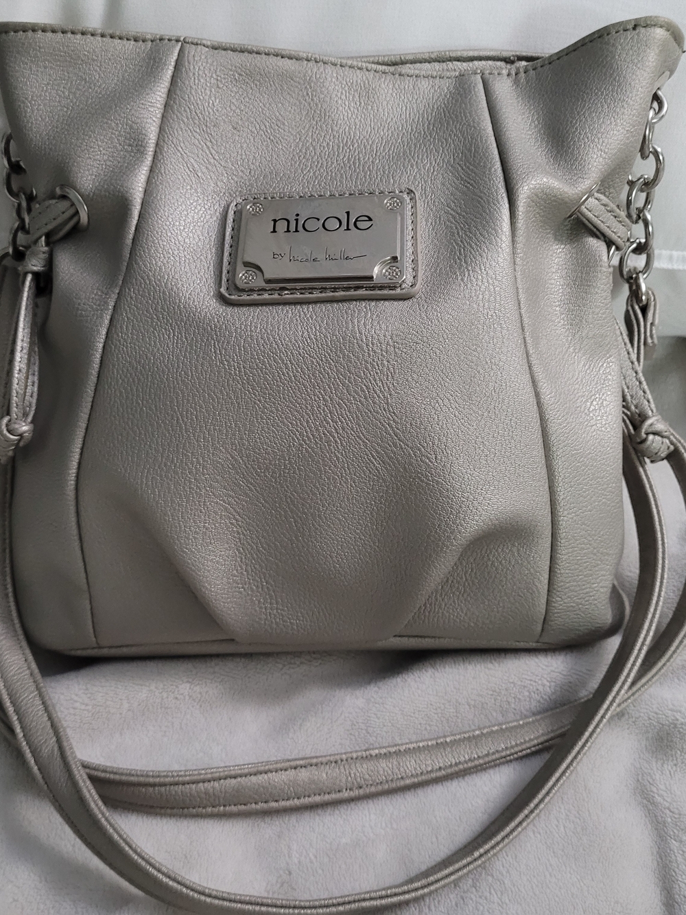 Nicole by Nicole Miller Silver Shoulder Bag Purse Tote🩶